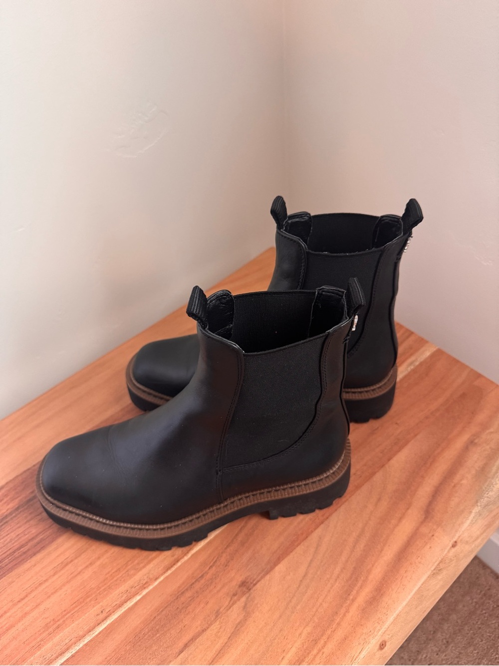 Sam Edelman Black Leather Chelsea Moto Boots with Brown Welt